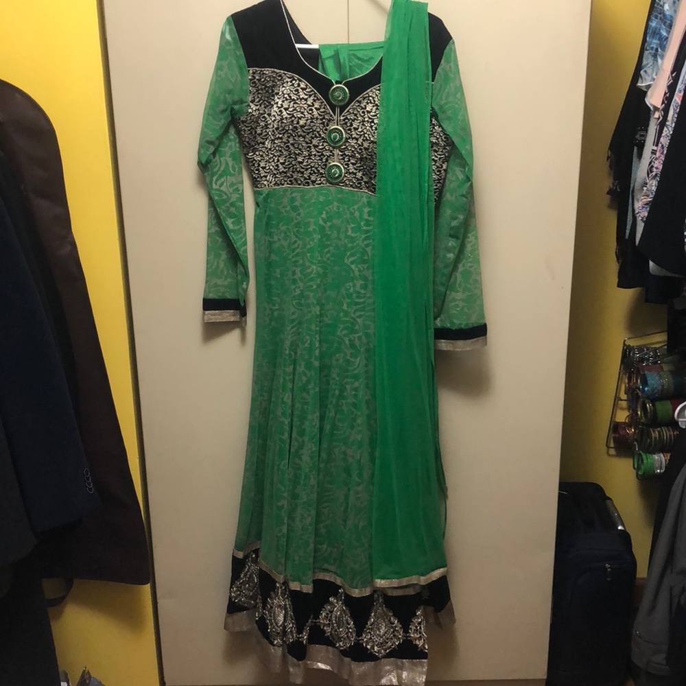 Green and black indian anarkali dress